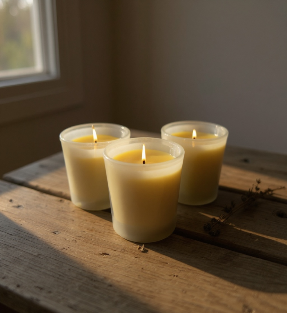 Beeswax Votive Candles x 3 Made with Pure Beeswax from our Home Apiary in the Lincolnshire Wolds