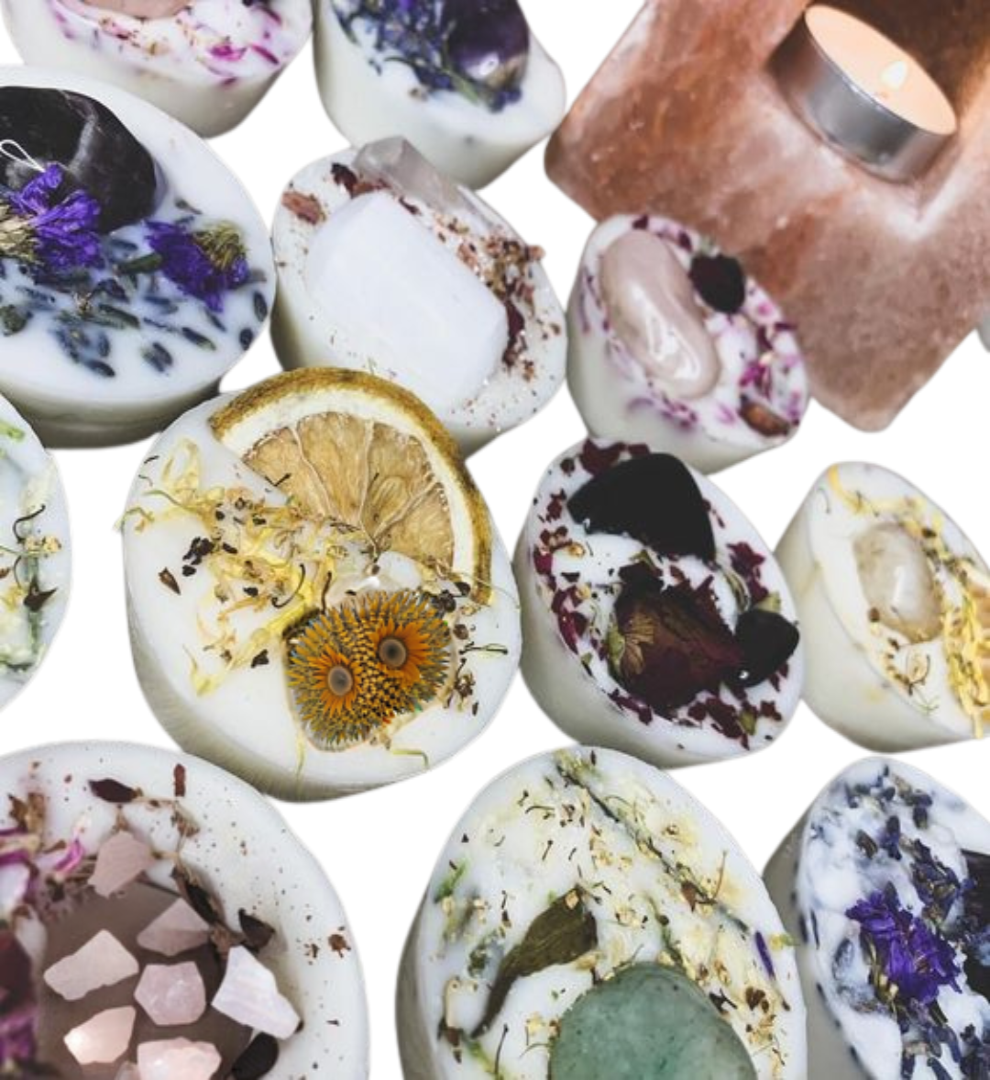 Eco-Soy Artisan Floral Soy Wax Melts in Essential Oils with Dried Botanicals and Crystals