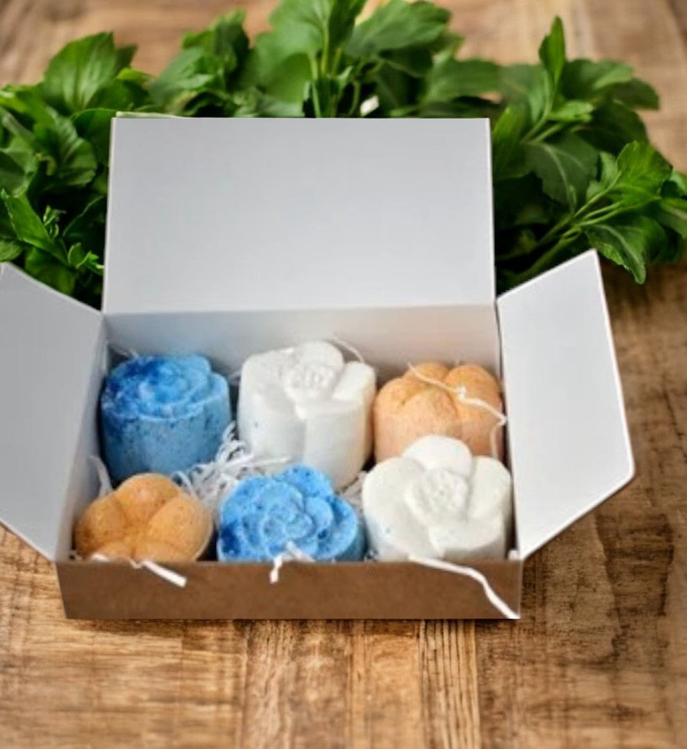 Handmade Essential Oil Bath Bomb Gift, Personalised Gift Set, Lavender, Sweet Orange and Tea Tree and Eucalyptus Floral Shaped Bath Bombs
