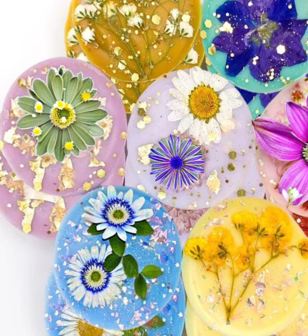 Eco-Soy Artisan Floral Soy Wax Melts in Essential Oils with Dried Botanicals and Crystals