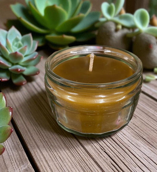 Pure Beeswax and Honey Candle in an Embossed Glass Jar 100ml