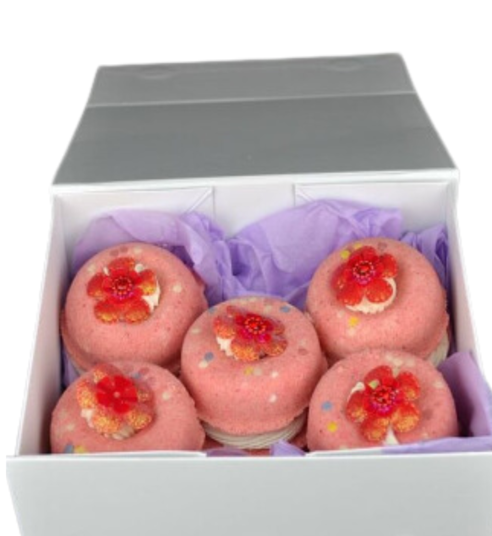 Jumbo Double Stack Melonberry Doughnut Bath Bombs x 5 in a Luxury Pink Gift Box