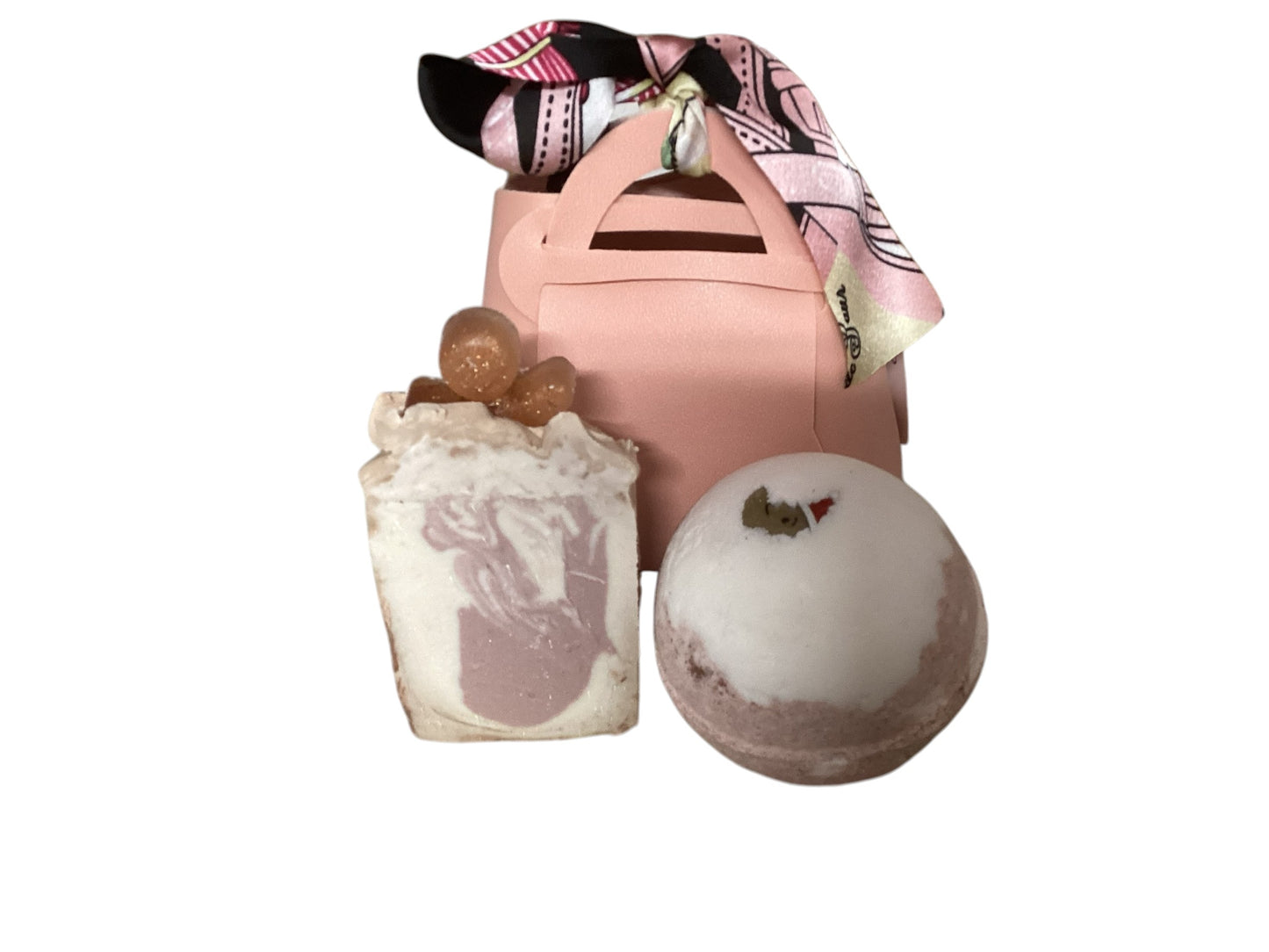 Gingerbread Bath Bomb and Soap in a Pink Fabric Handbag Gift Bag, Chic Ladies Gift