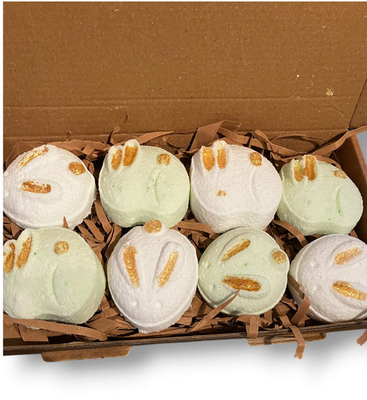 Large Bunny Bath Bomb Gift Box in Coconut and Orange, Basil and Lime