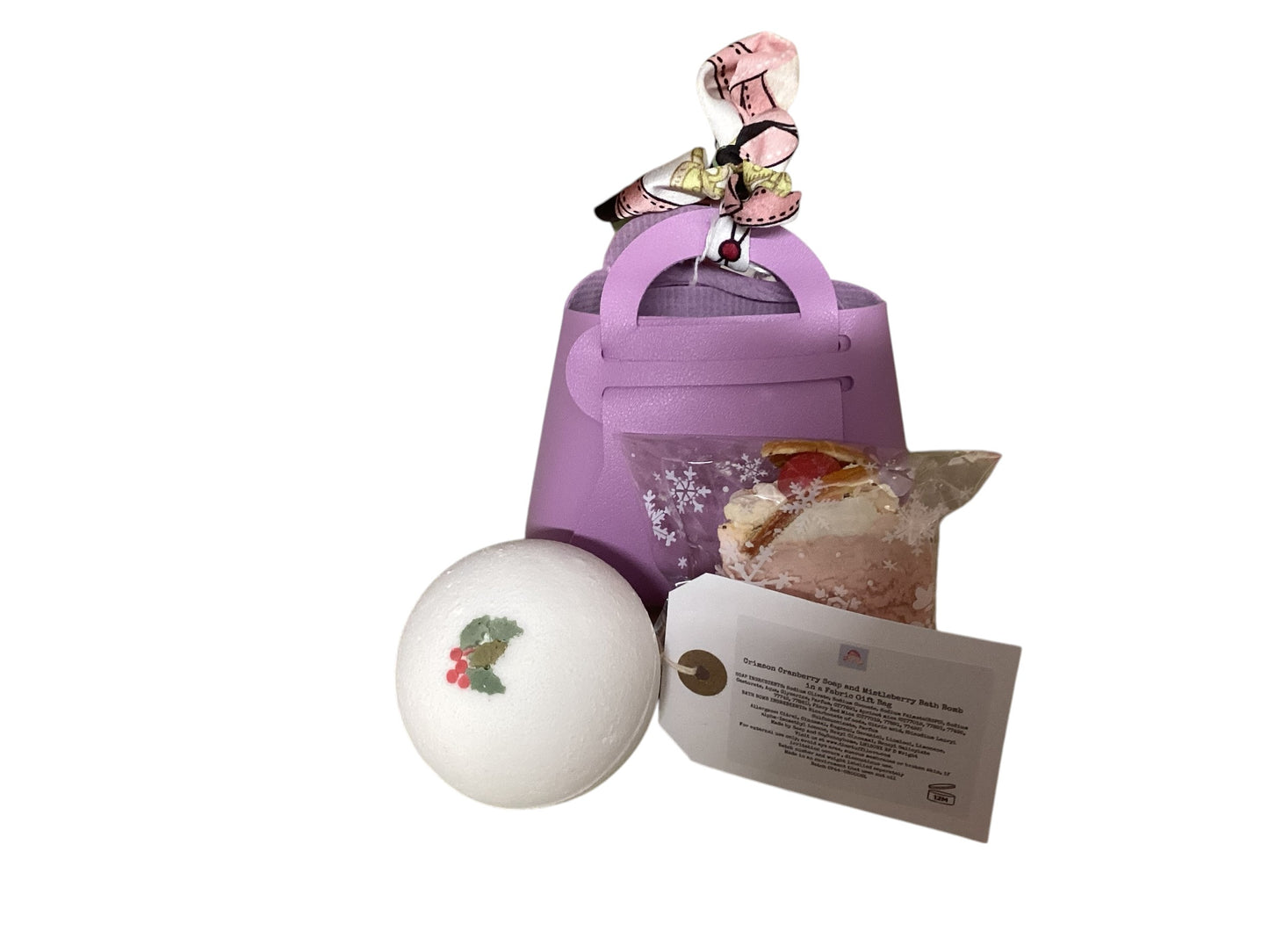 Mistleberry Bath Bomb and Soap in a Lilac Fabric Handbag Gift Bag, Chic Ladies Gift