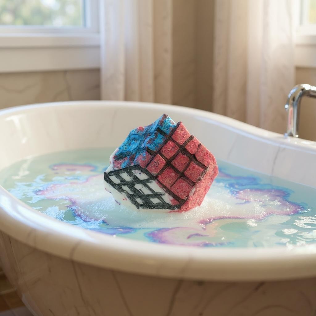 Vintage Rubix Cube Bath Bomb with Shea Butter and Olive Oil in Pink Lemonade Scent